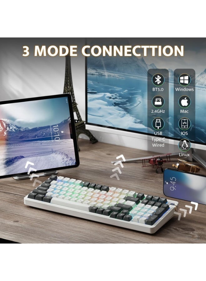 aigo AG98 Tri-Mode Bluetooth / Wireless / Wired RGB Gaming Mechanical Keyboard – Quiet Yellow Switch Hot Swappable –  Gasket structure  – Rechargeable Battery 4000mAh – 98 English Key  | White & Gray - Image 2